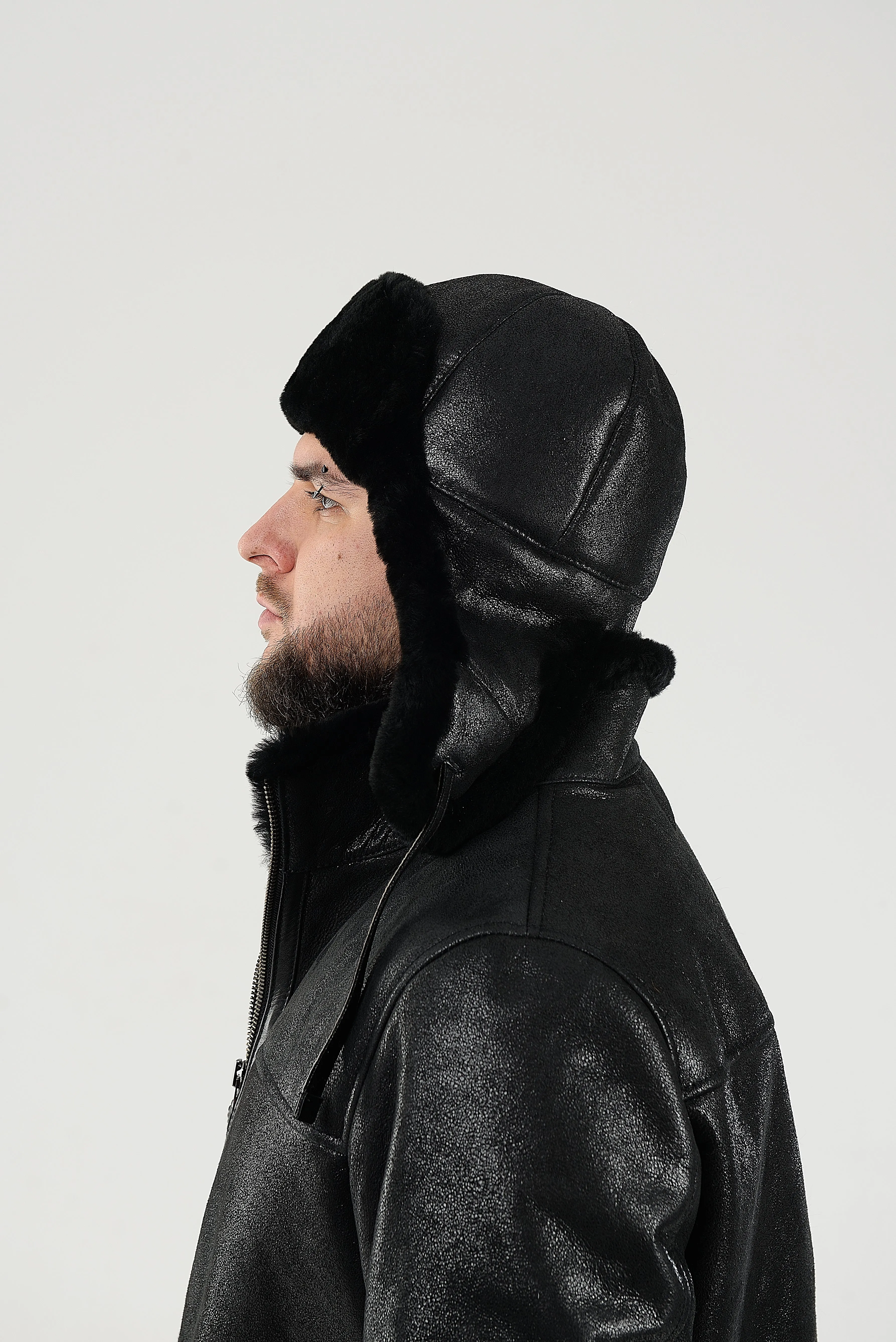 Men's Sheepskin "Aviator" Hat in Black color