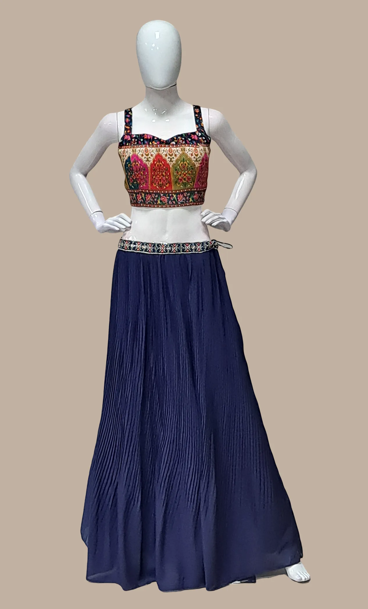 Midnight Blue Printed Choli Set