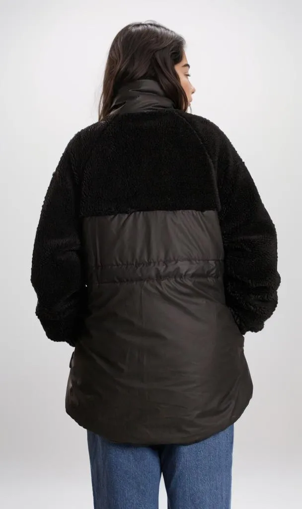 o200776-PUFFER JACKET WITH SHEARLING ACCENTS - BLACK