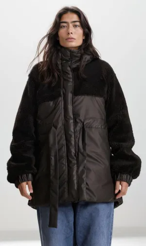 o200776-PUFFER JACKET WITH SHEARLING ACCENTS - BLACK