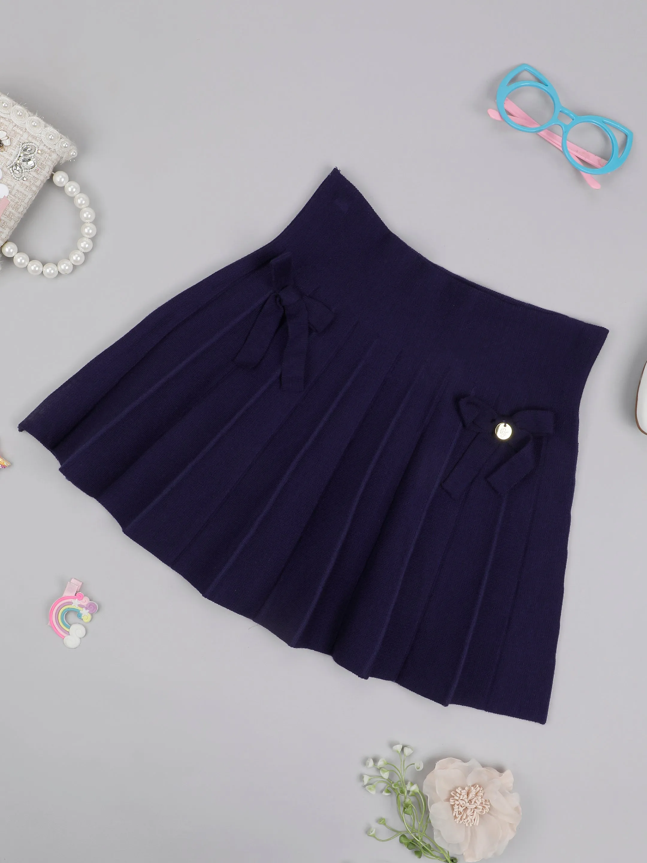 One Friday Navy Blue Solid Skirt