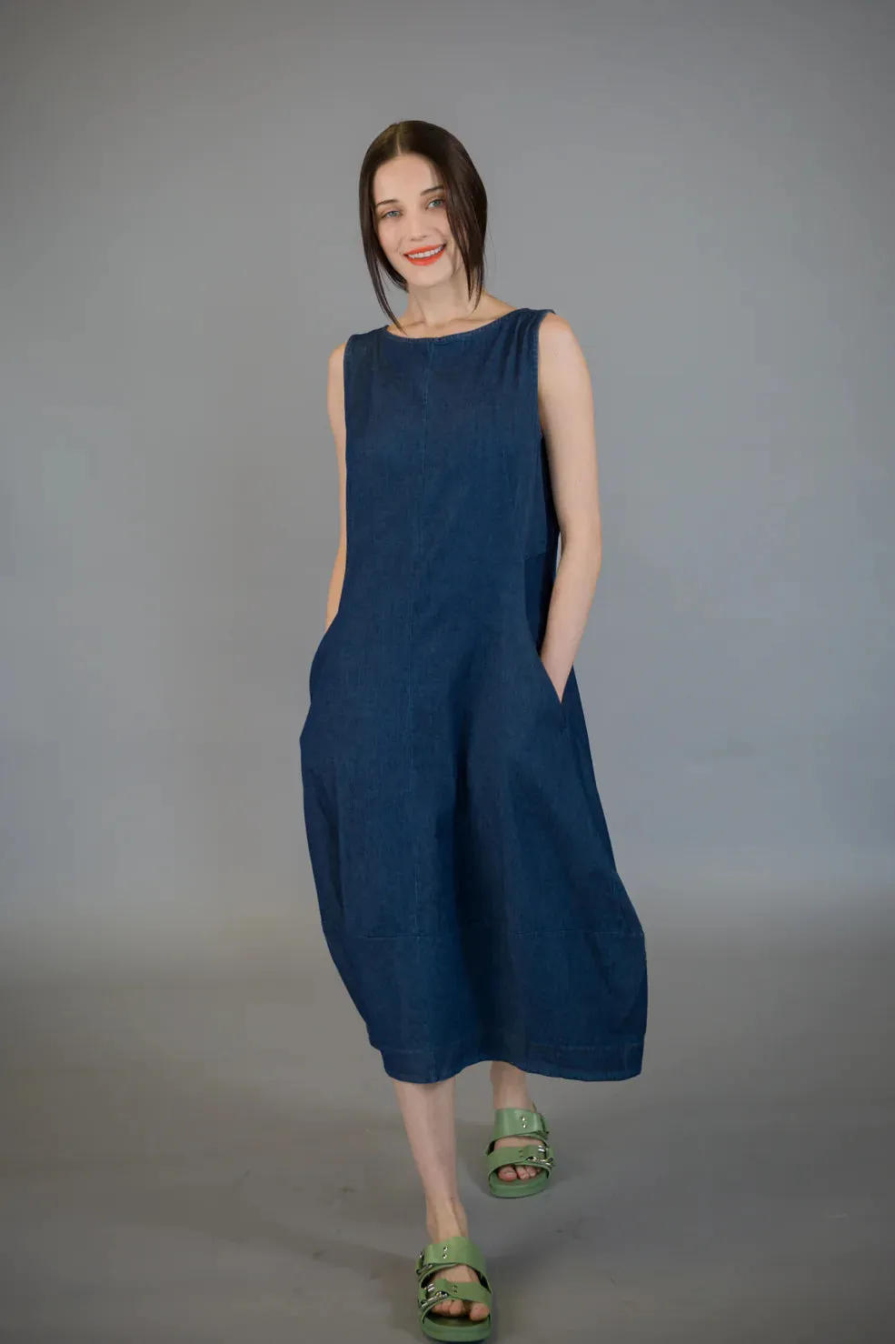 Paolo Tricot Sale, WT221167 Balloon Sleeveless Jean Dress 50% Off Regular Price