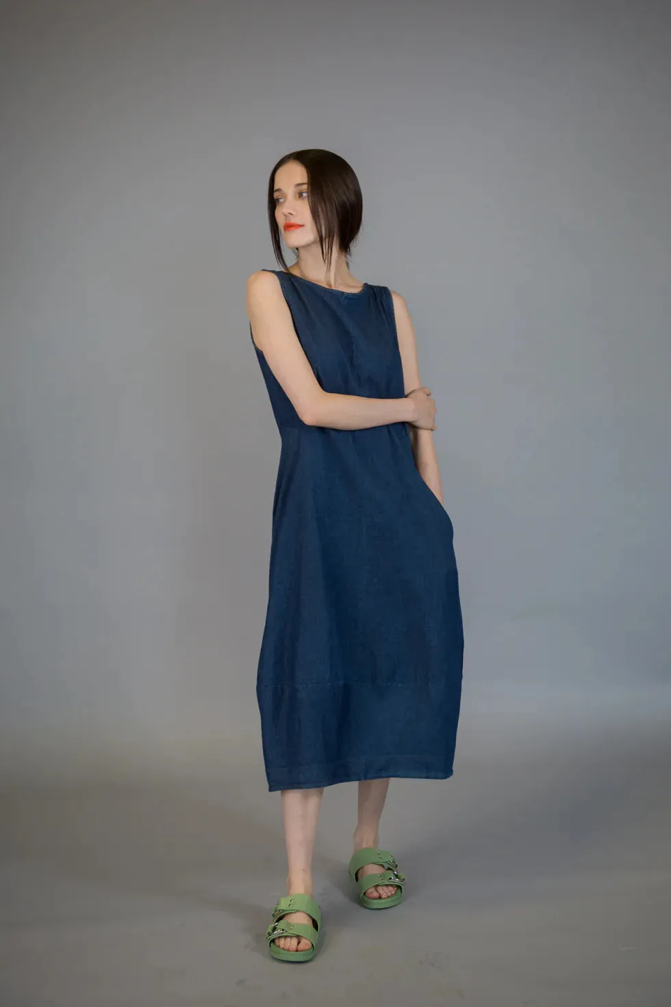 Paolo Tricot Sale, WT221167 Balloon Sleeveless Jean Dress 50% Off Regular Price