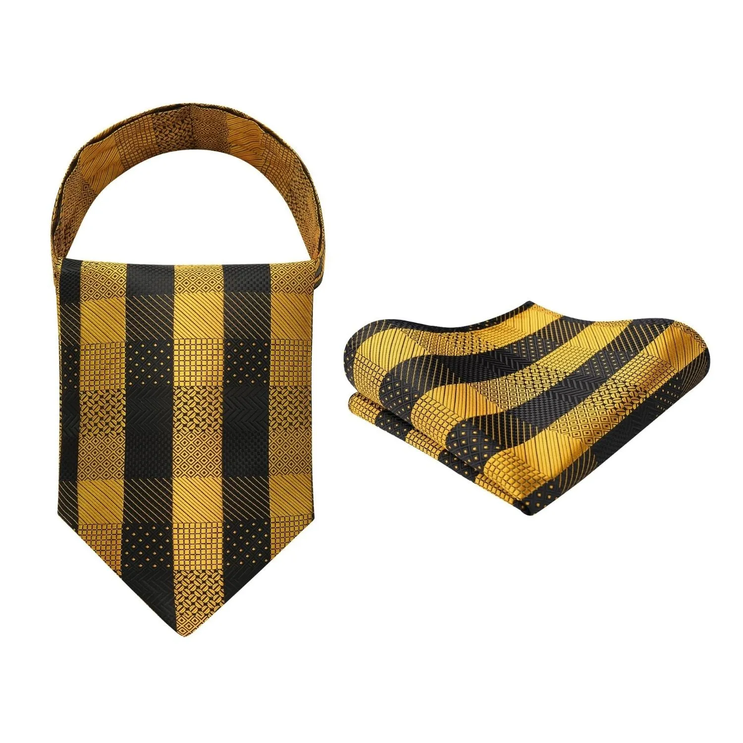 Plaid Ascot Handkerchief Set - A-04-GOLD