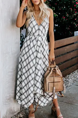 Plaid Backless Slip Maxi Dress