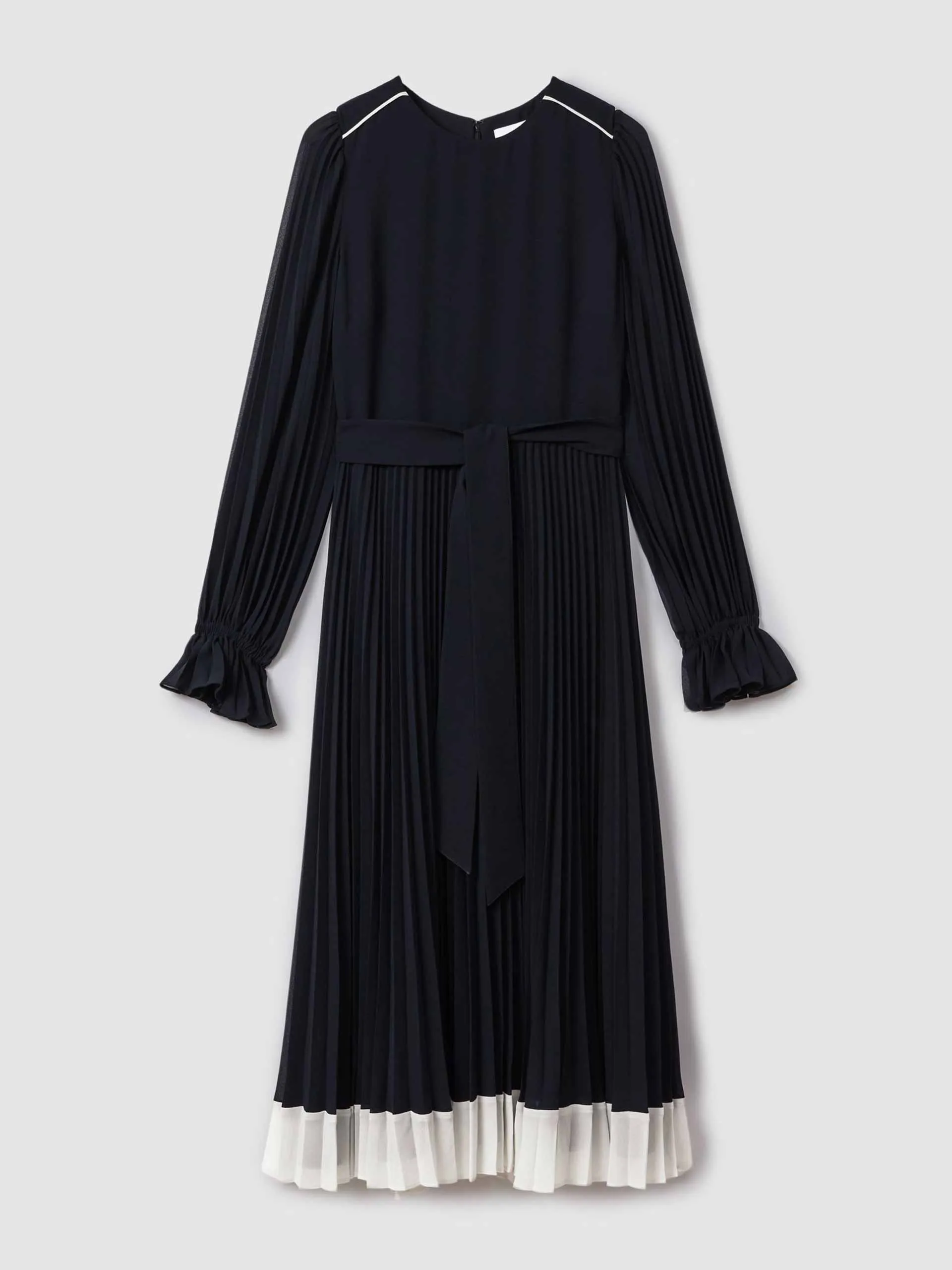 Pleated belted midi dress