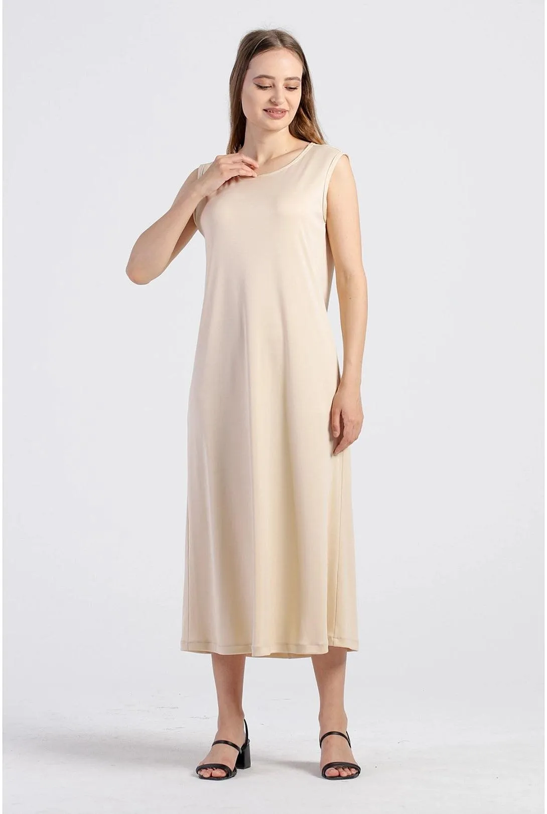 Plus Size Beige Sleeveless Inner Slip Abaya Dress for Muslim Women