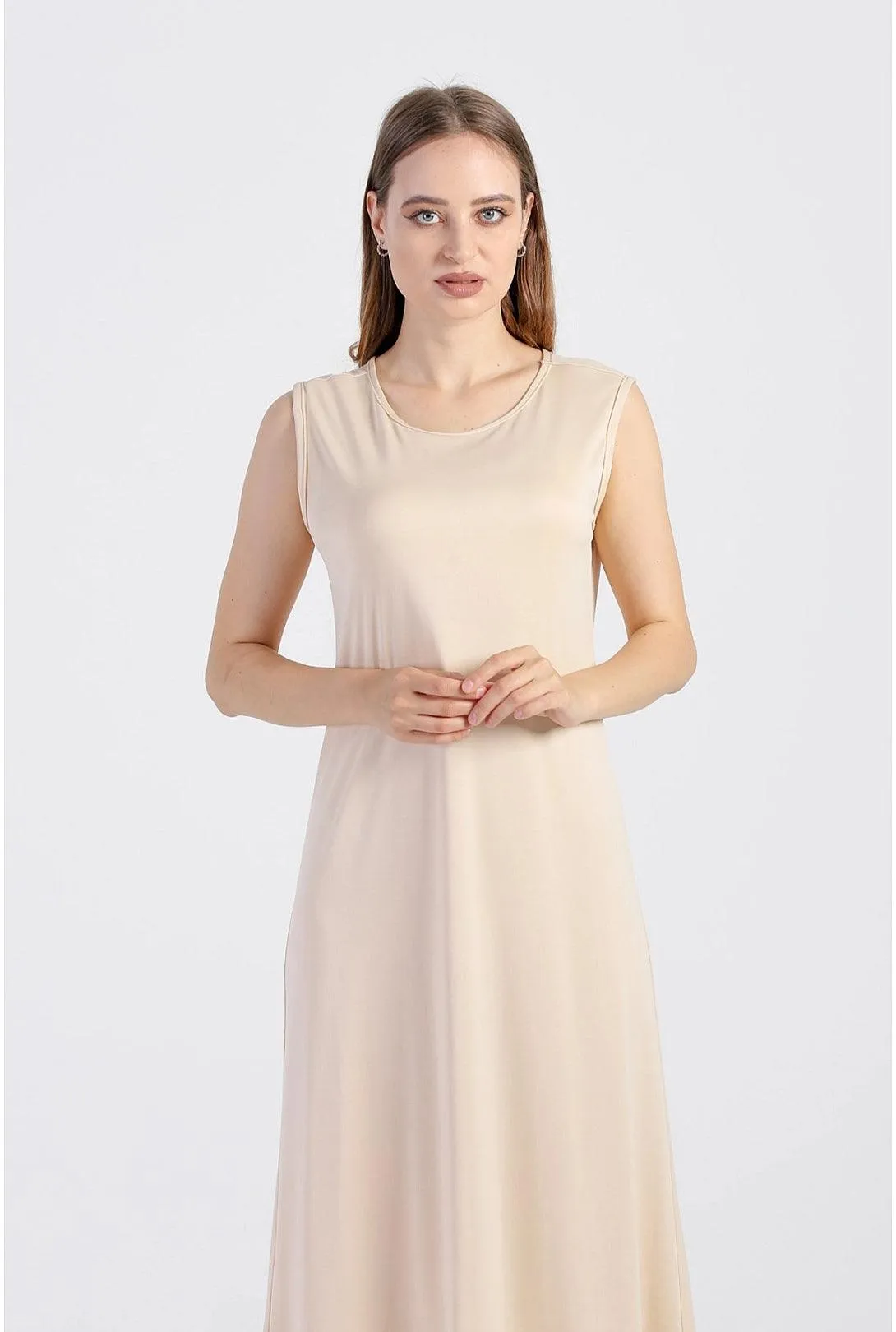 Plus Size Beige Sleeveless Inner Slip Abaya Dress for Muslim Women