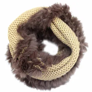 Rabbit Trim Infinity Scarf - Camel