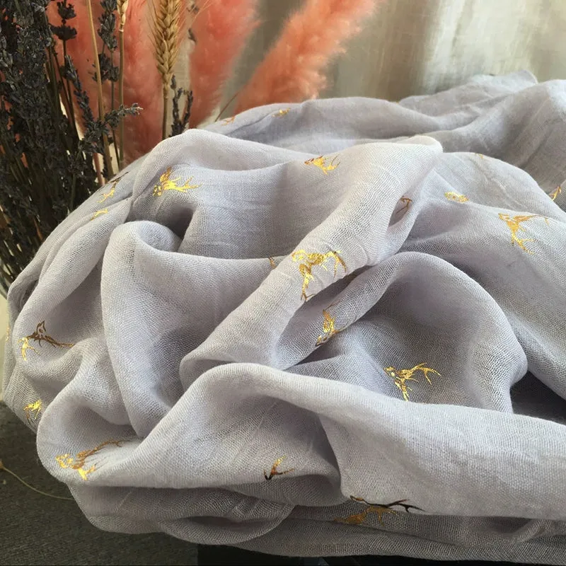 Romantic Gold Pattern Silk Scarf