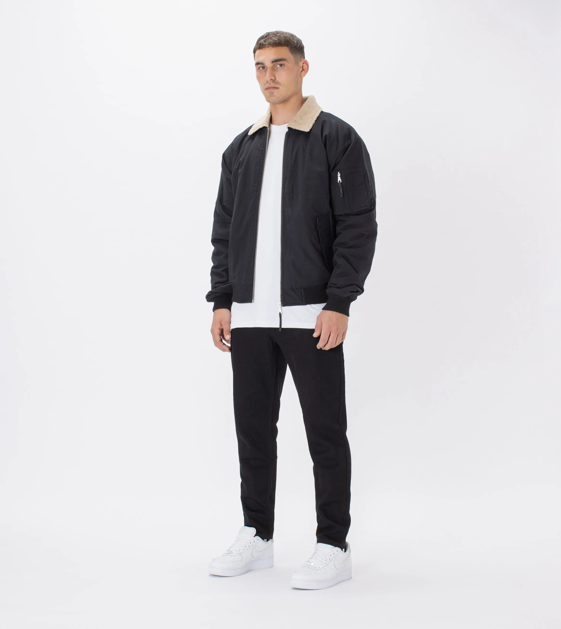 Shearling Militat Bomber Jacket Black