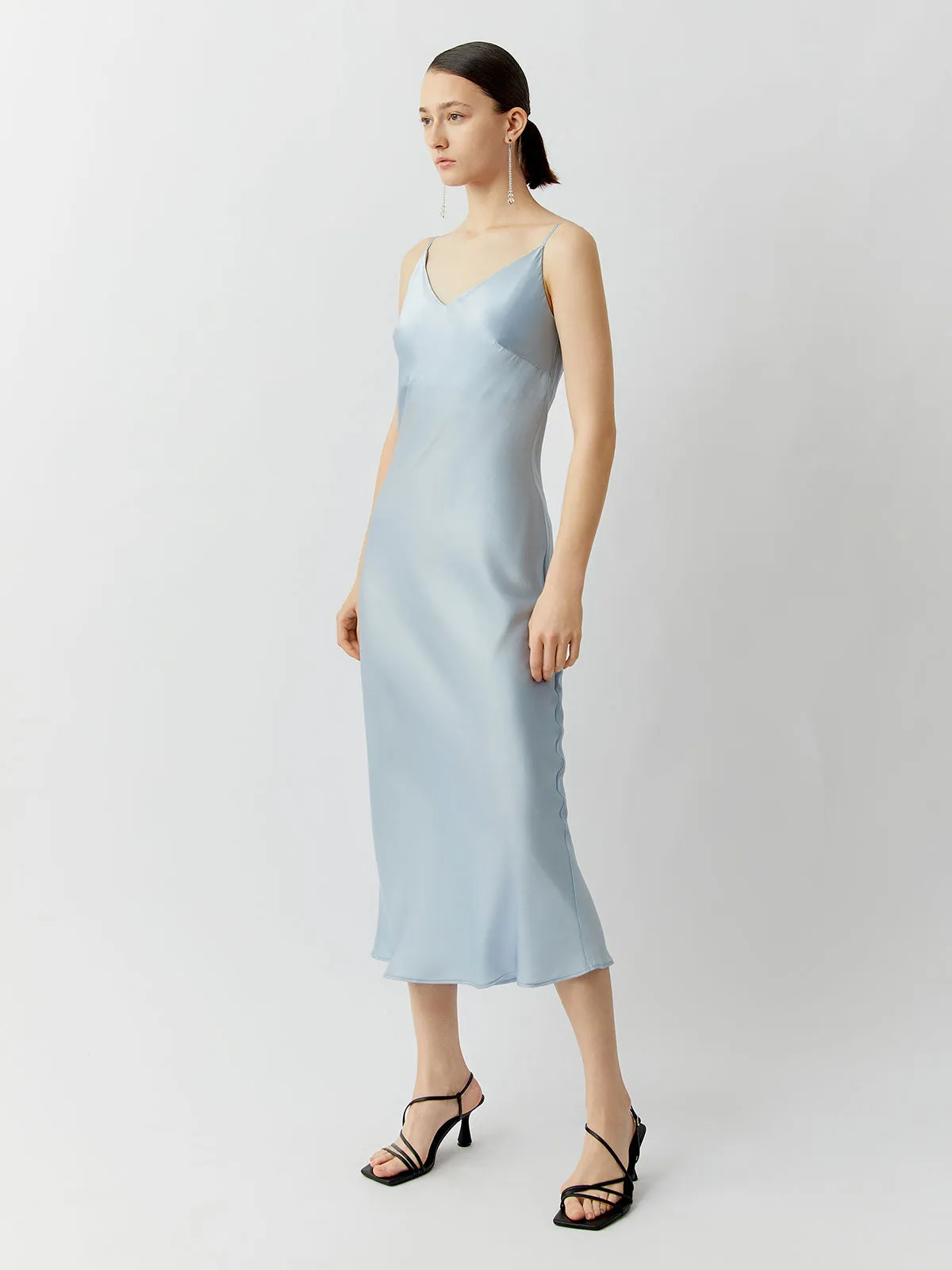 SILKINC Crystal Bias Cut V-Neck Long Slip Dress (Spirit slip)