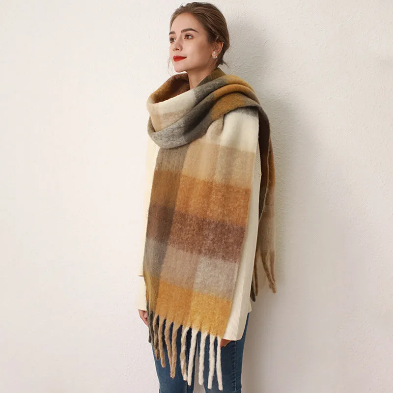 Soft Thick Checkered Mohair Cashmere Korean Plaid Scarf