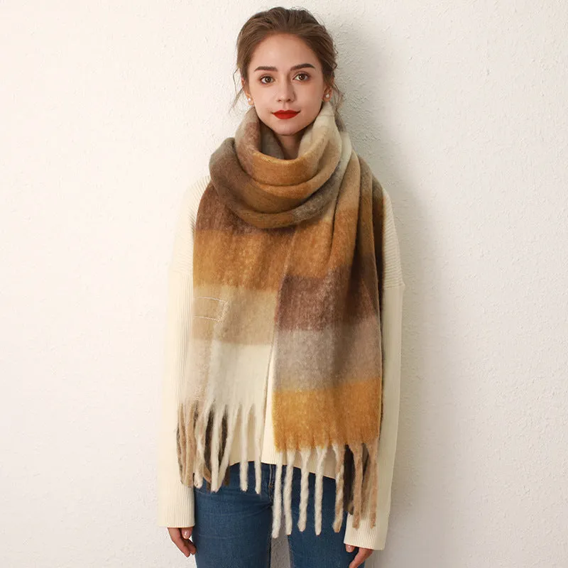 Soft Thick Checkered Mohair Cashmere Korean Plaid Scarf