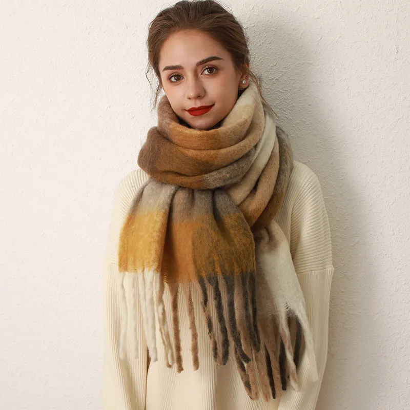 Soft Thick Checkered Mohair Cashmere Korean Plaid Scarf