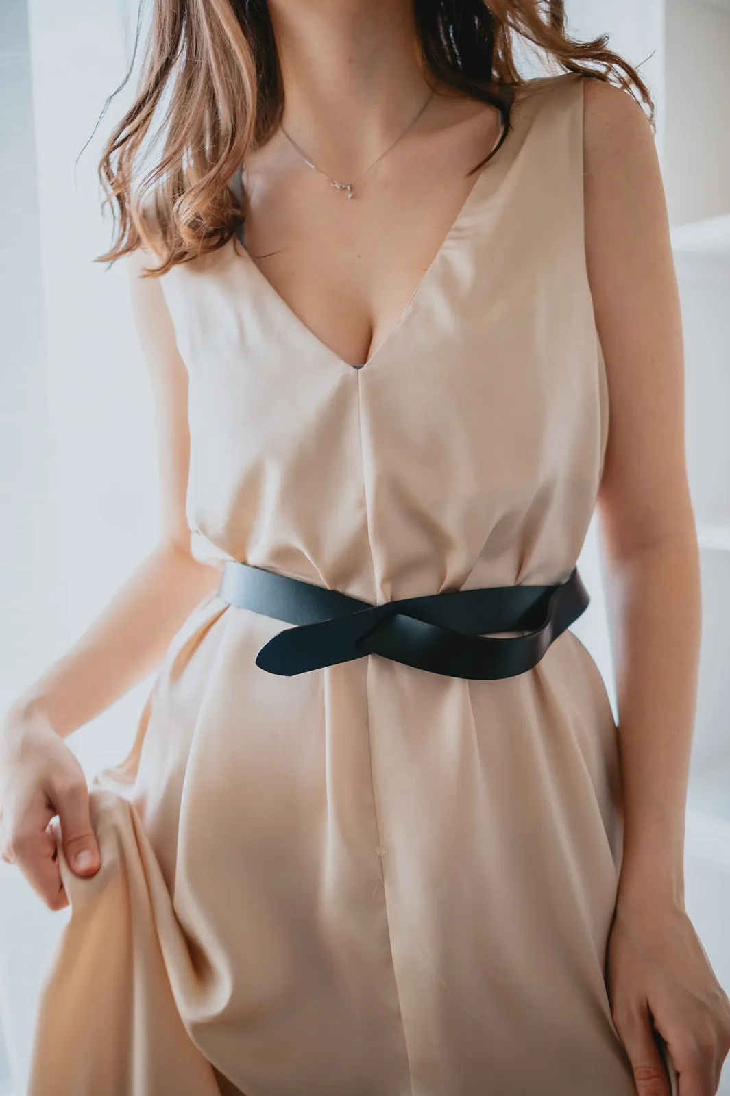 The Cassidy Belted Slip Dress - Champagne