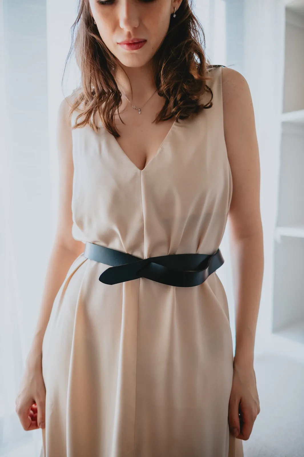 The Cassidy Belted Slip Dress - Champagne