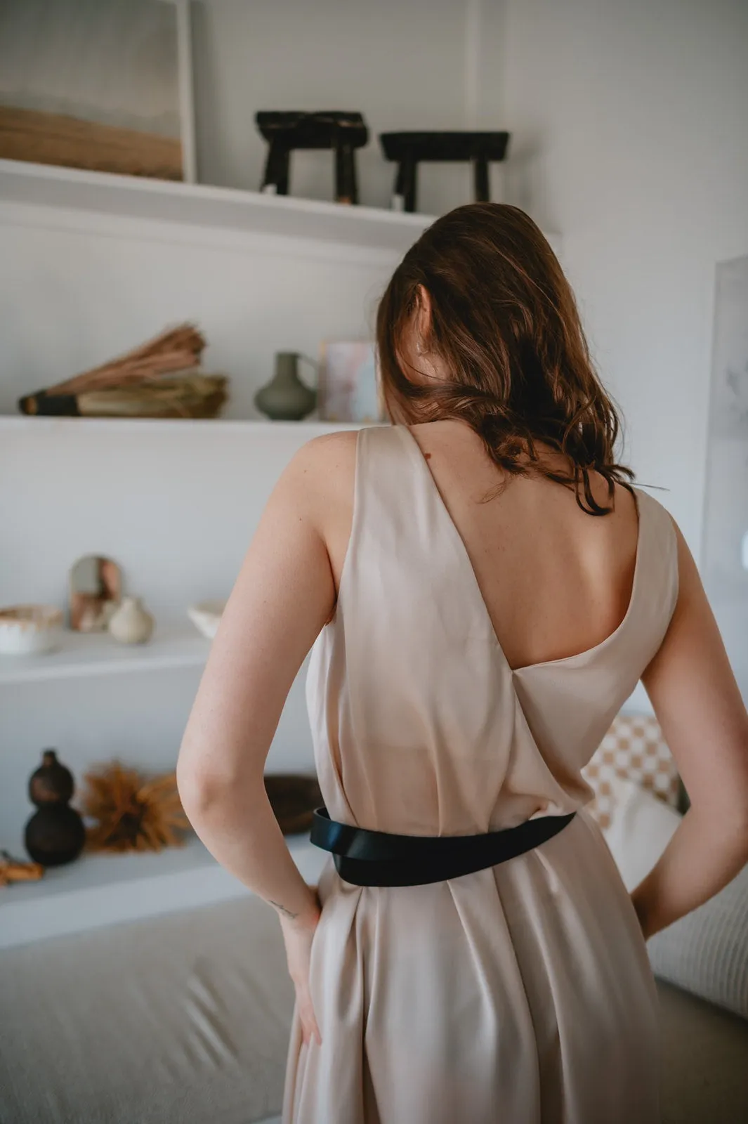 The Cassidy Belted Slip Dress - Champagne