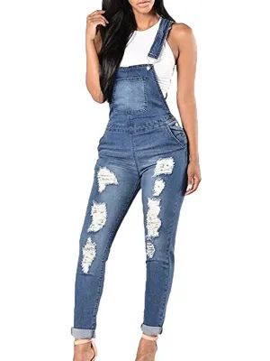 Tight Ripped Denim Overall