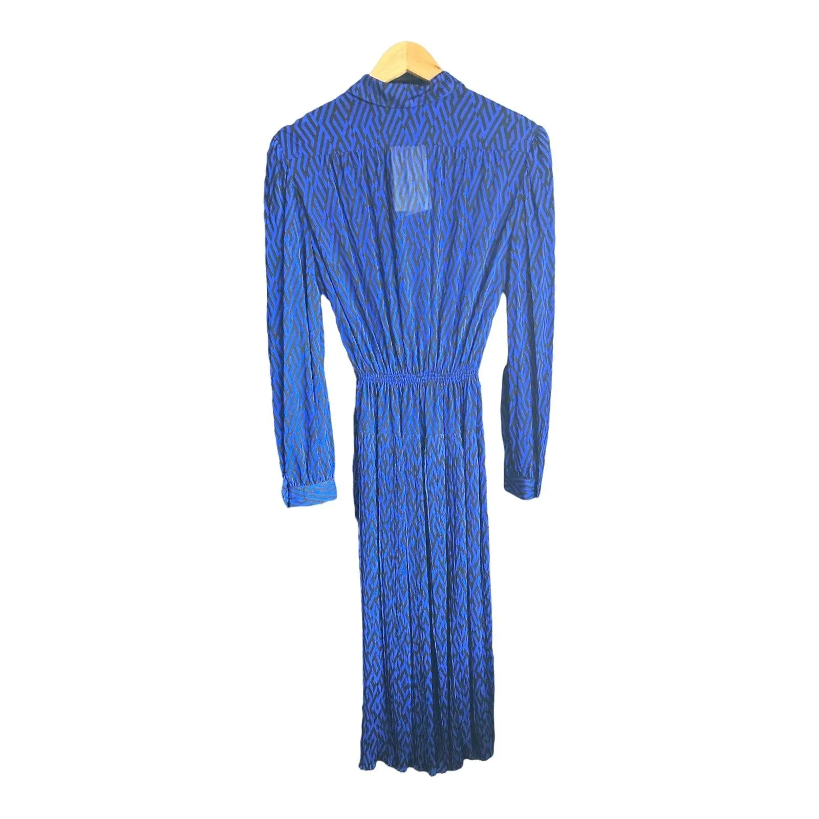 Tricosa Royal Blue and Black Patterned Long Sleeved Dress UK Size 16