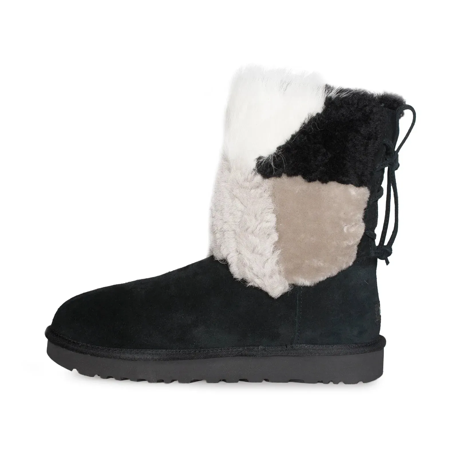 UGG Classic Short Patchwork Fluff Black Boots - Women's