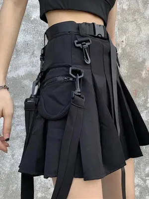 Uniwim JK Skirt Japanese Style Black Cargo Pleated Skirt Harajuku Alt Tooling Short Skater Women Techwear Gothic Pockets Uniform Skirts