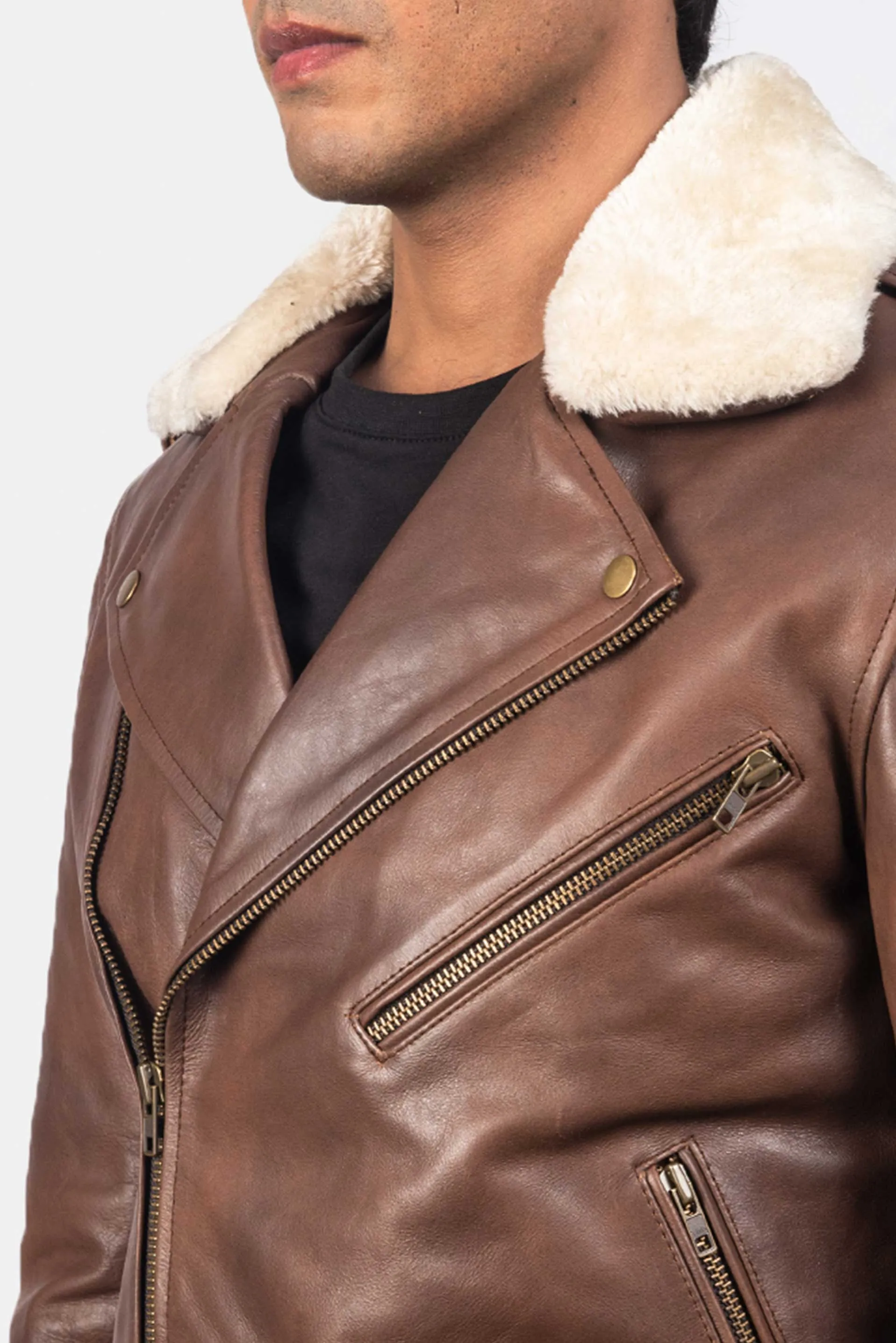 Urban Rider | Men's Brown Fur Collar Leather Biker Jacket