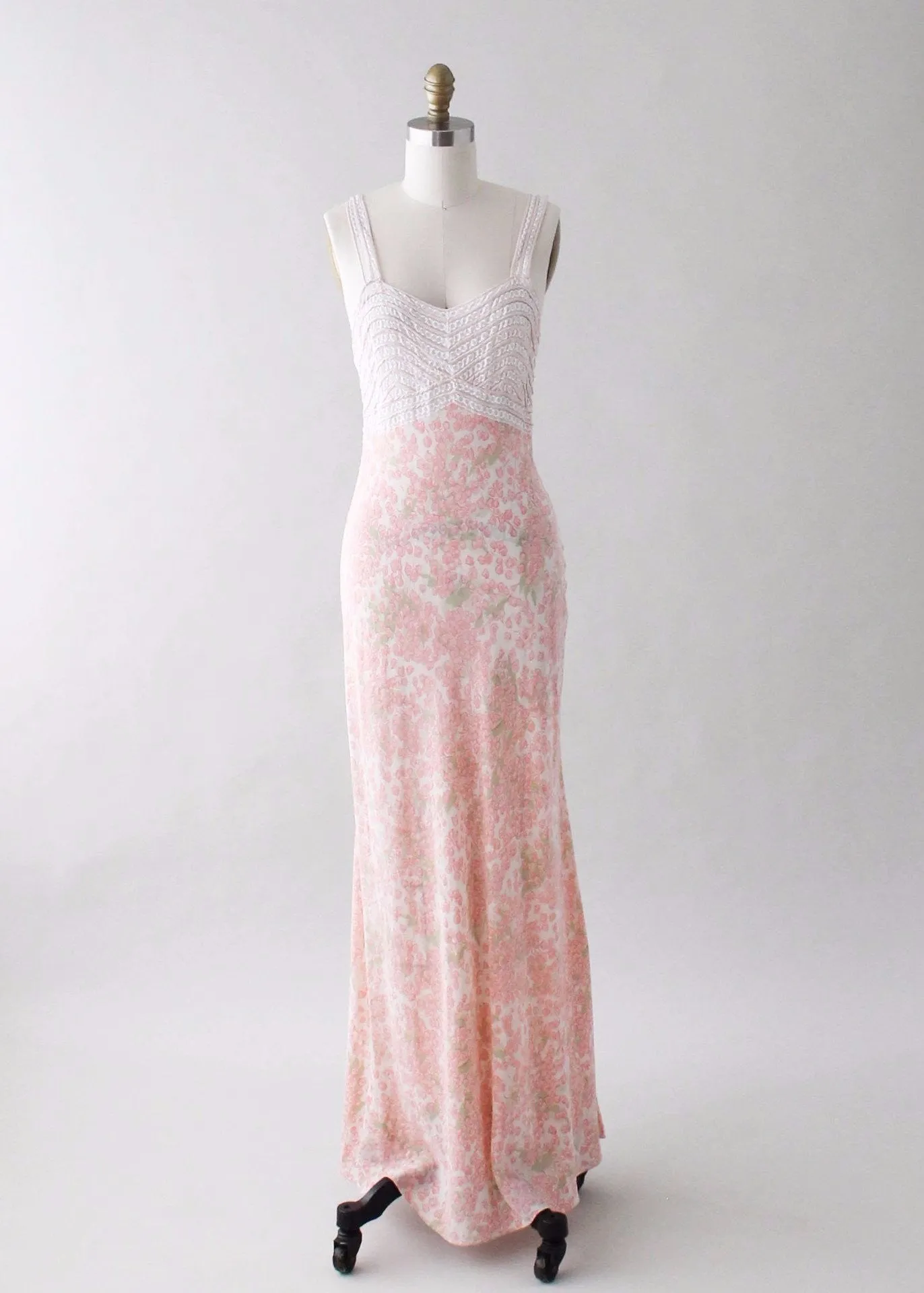 Vintage 1930s Floral Silk and Lace Slip Dress