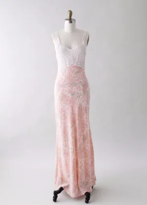 Vintage 1930s Floral Silk and Lace Slip Dress