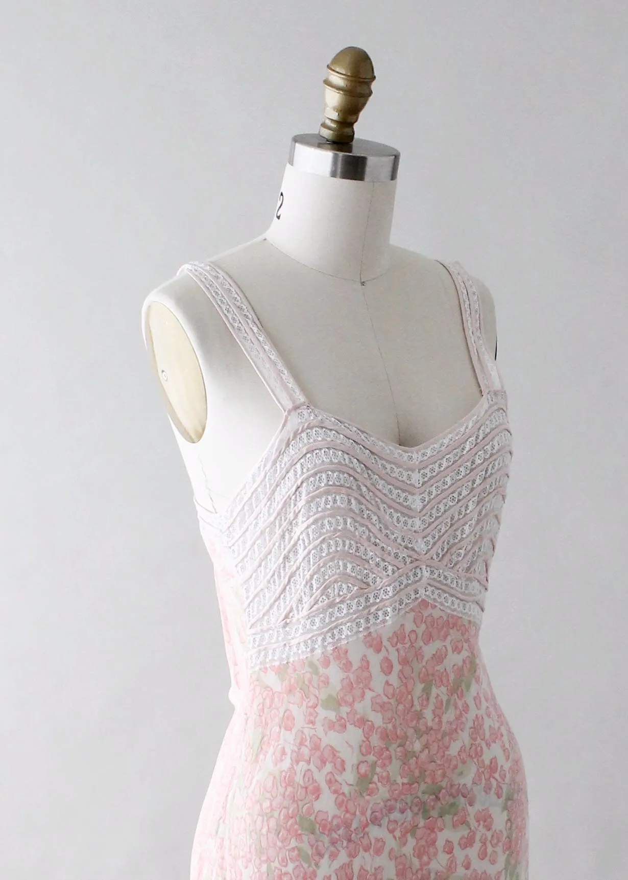 Vintage 1930s Floral Silk and Lace Slip Dress