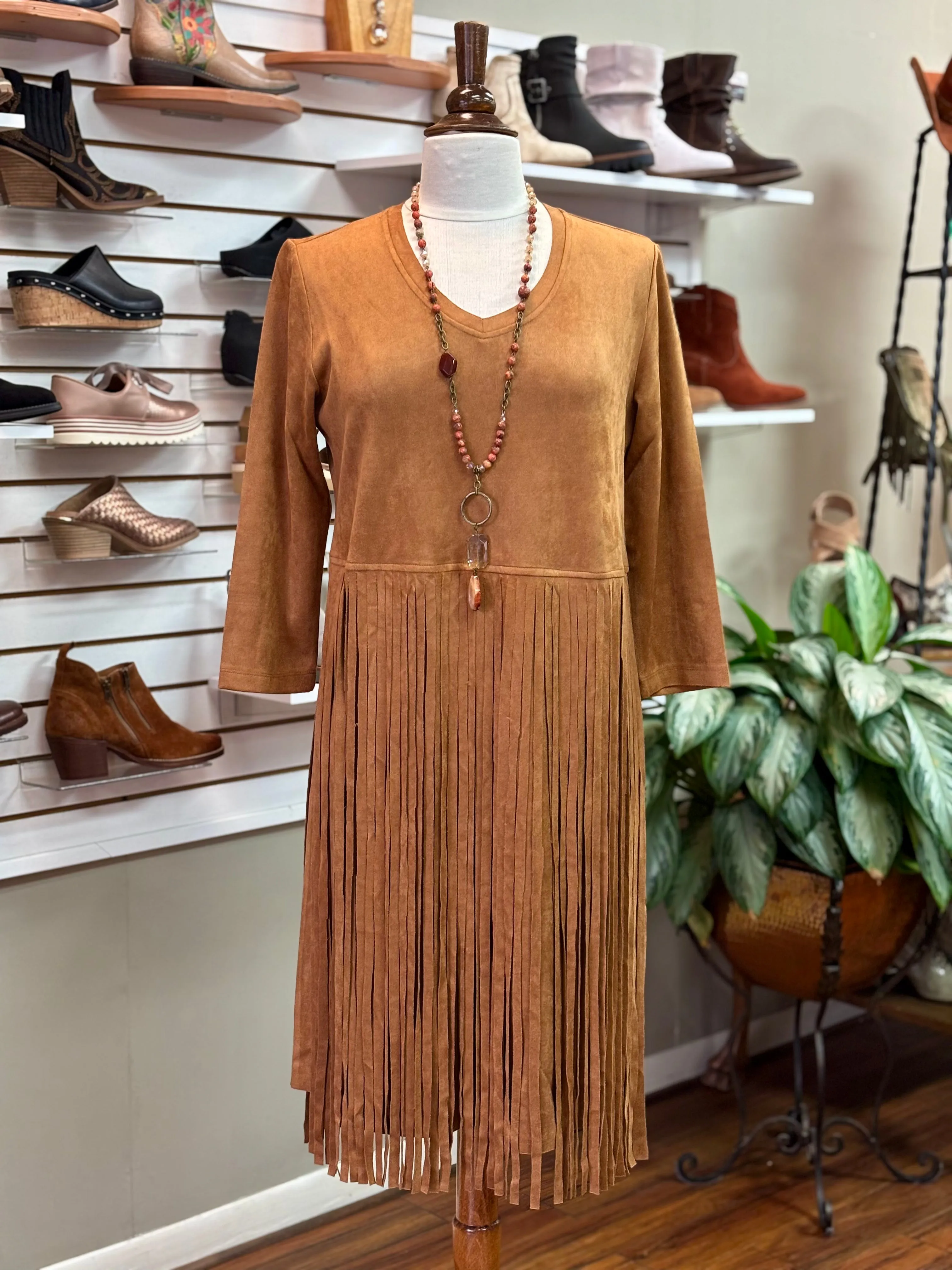 W.A.Y. - Suede Brown Fringe Dress