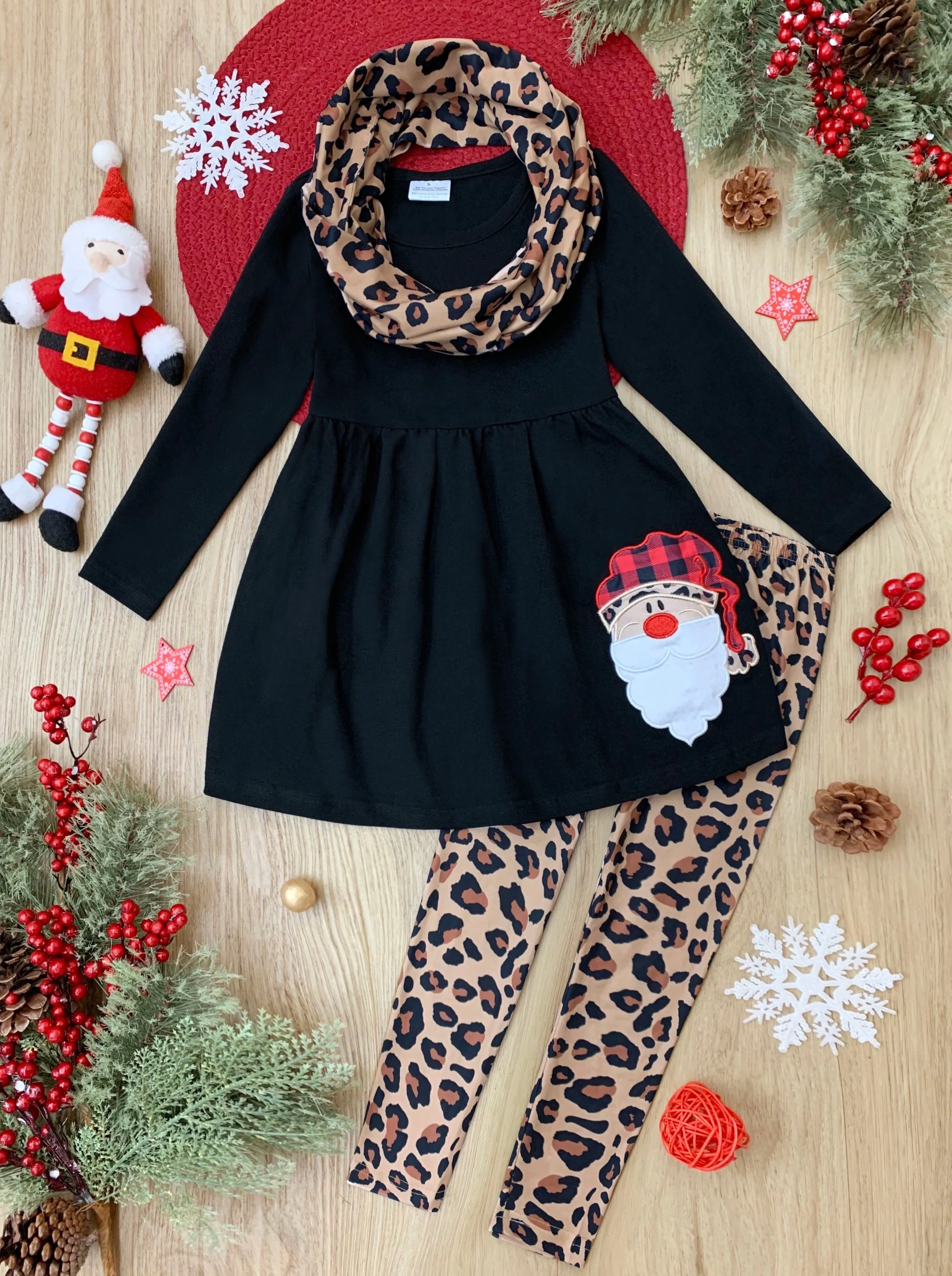 Wild For Santa Tunic, Scarf, And Legging Set