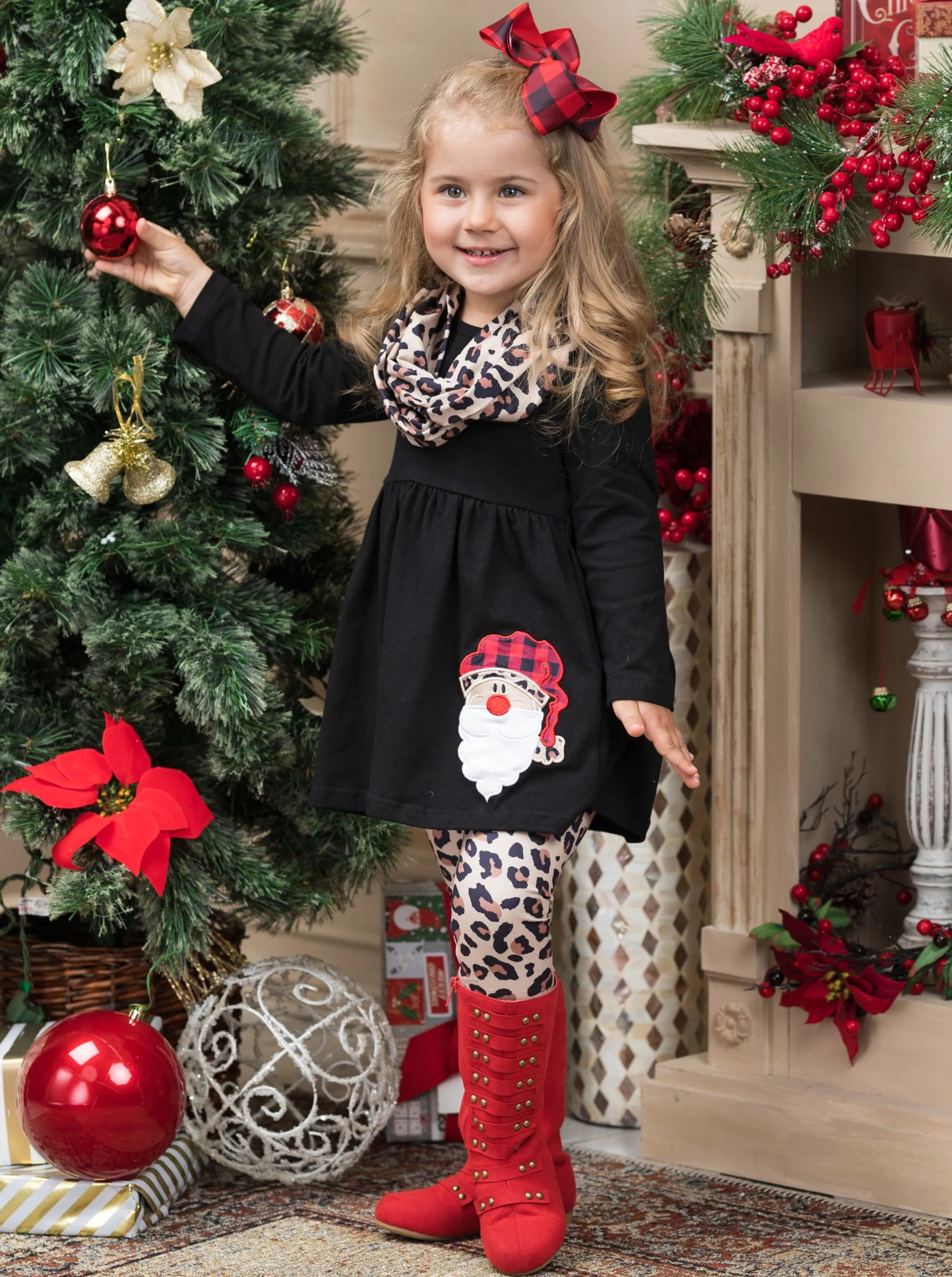 Wild For Santa Tunic, Scarf, And Legging Set