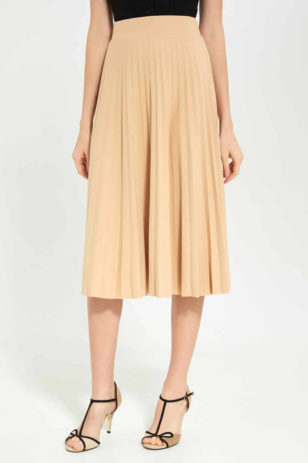 Women Beige Pleated Skirt