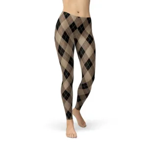 Womens Beige Brown Argyle Leggings