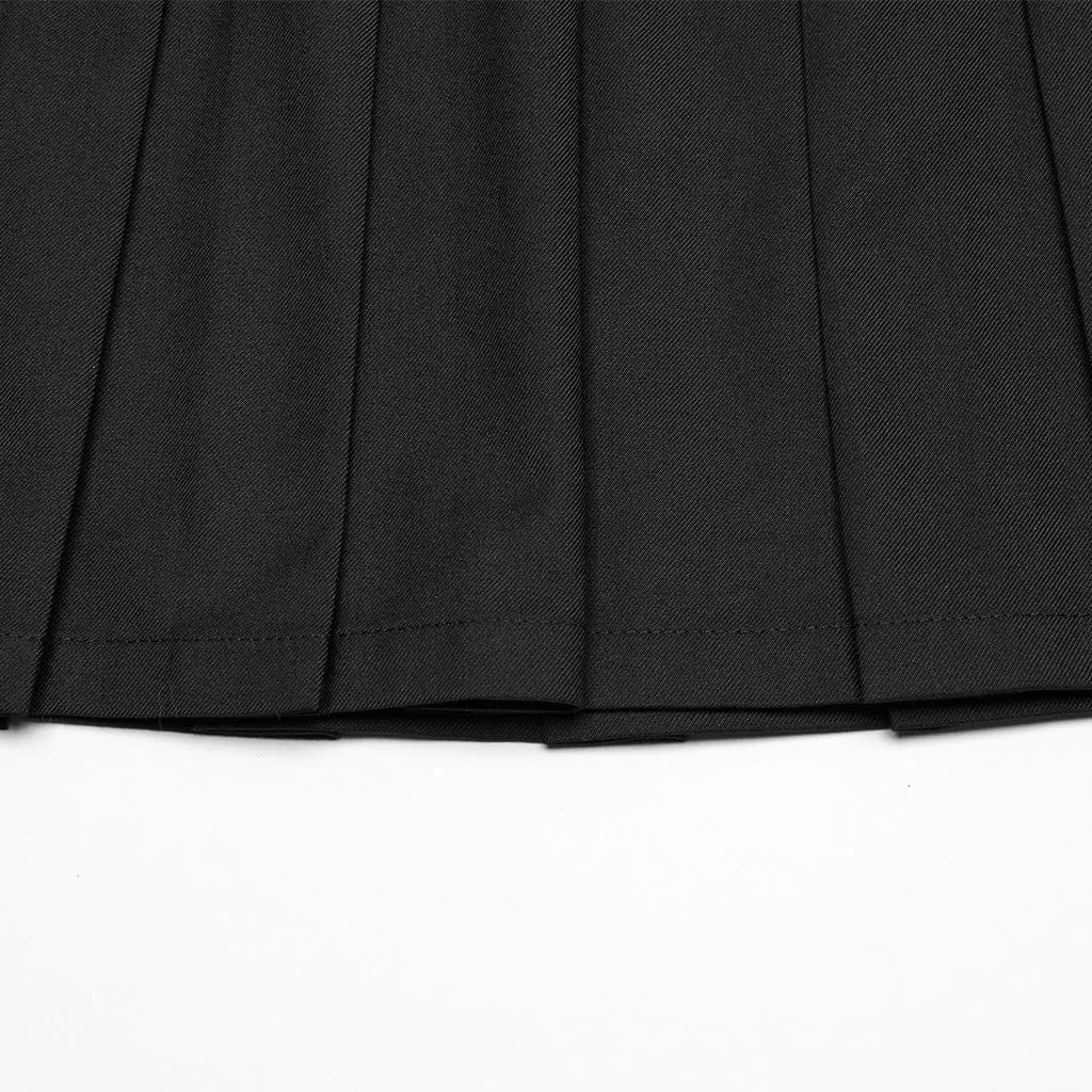 Women's Punk Skull Buckle Pleated Skirt