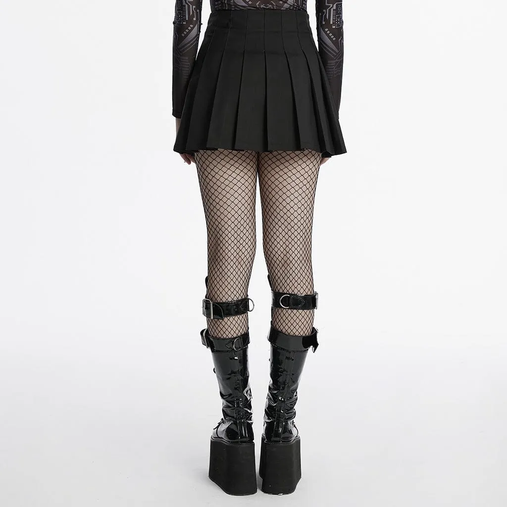 Women's Punk Skull Buckle Pleated Skirt