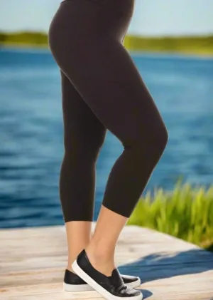 Womens Solid Black Capri Leggings, Soft Yoga Pants, Sizes 0-20, Yoga Waist, $10 With Order