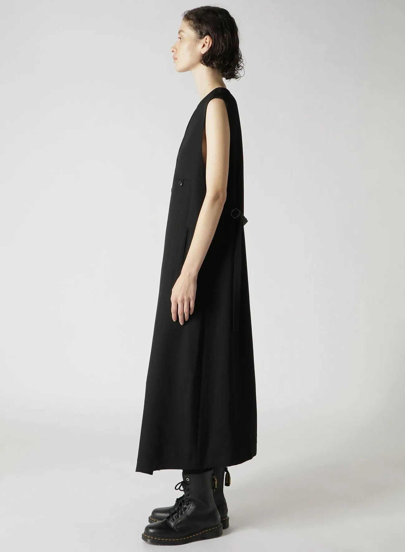 WOOL GABARDINE LONG SLEEVELESS DRESS