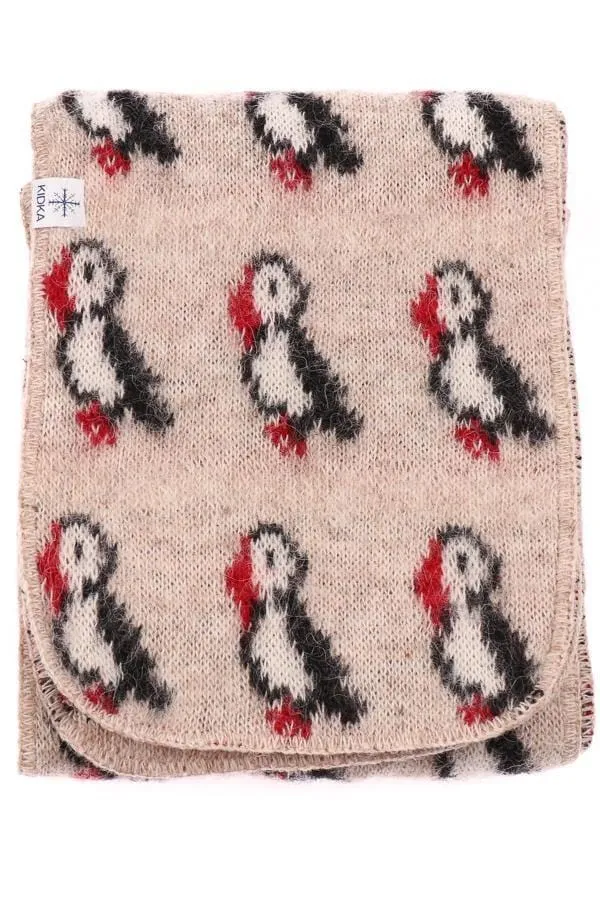 Wool Scarf - Beige Puffins