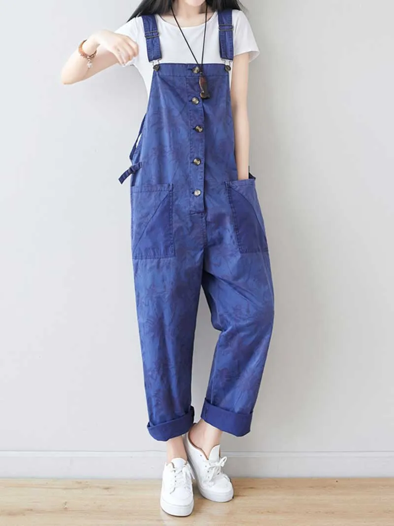 Work Hard Printed Cotton Overall Dungarees