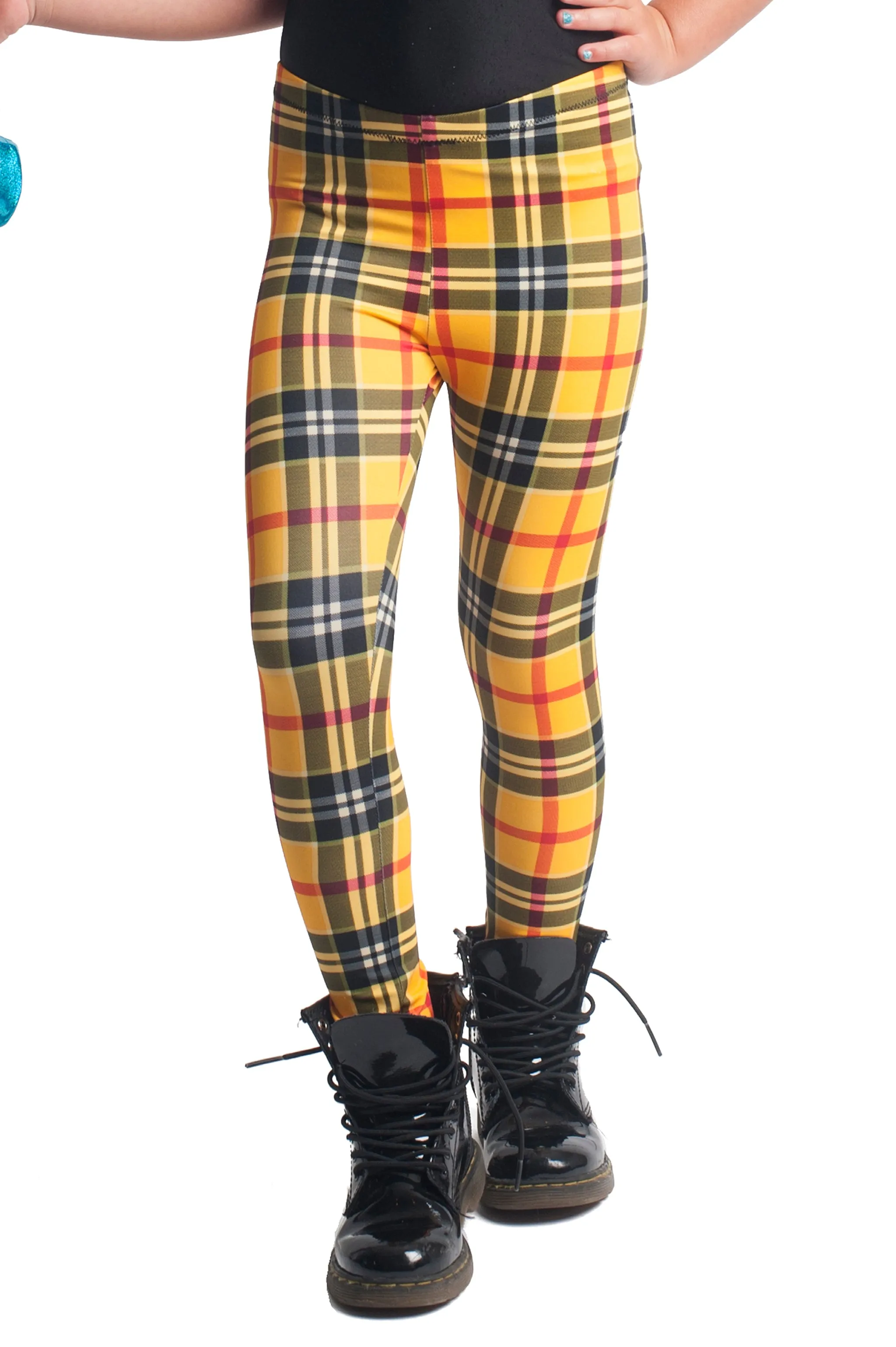 Yellow Plaid Kids Leggings (size 4T)