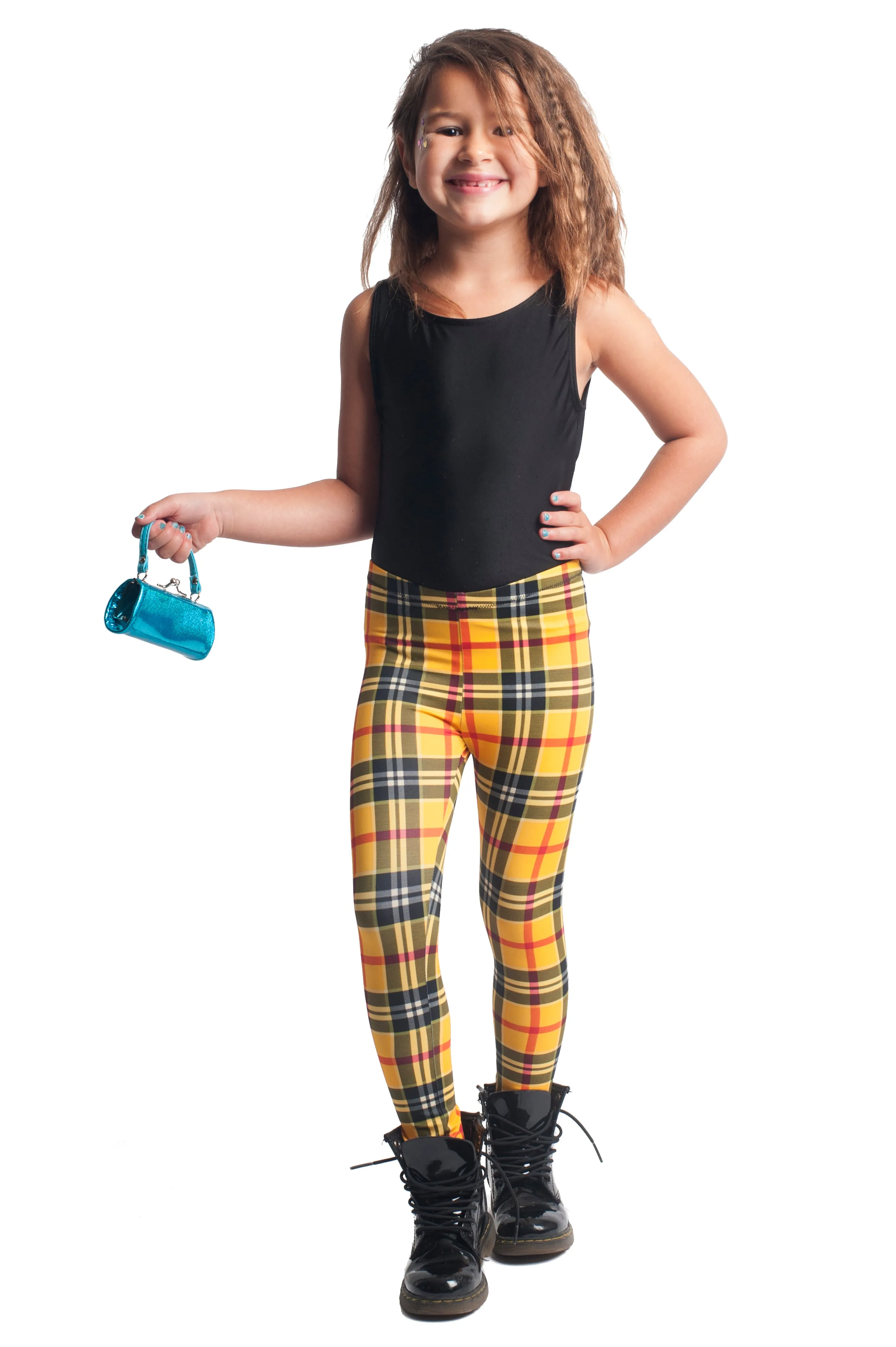 Yellow Plaid Kids Leggings (size 4T)